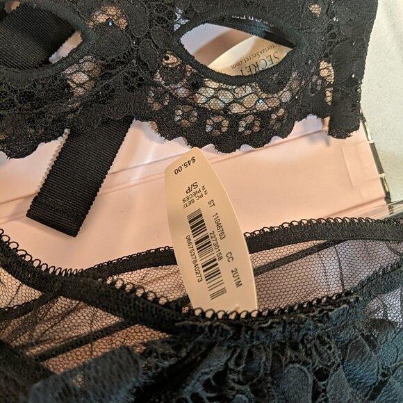 Victoria's Secret Eyemask Panty 2 Set Black Rhinestones Lace Small S OS NEW Gift - Picture 4 of 9